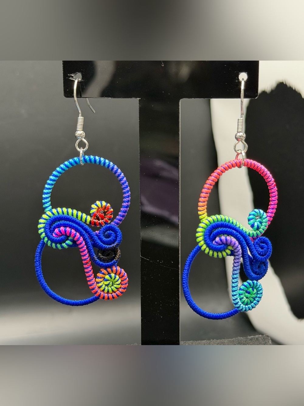 Colorful Blue & Multicolor Swirl Drop Earrings